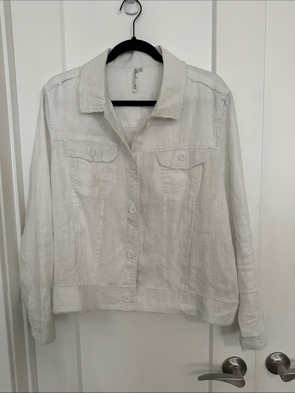 Lulu-B White Linen Jean Jacket with Silver Sheen